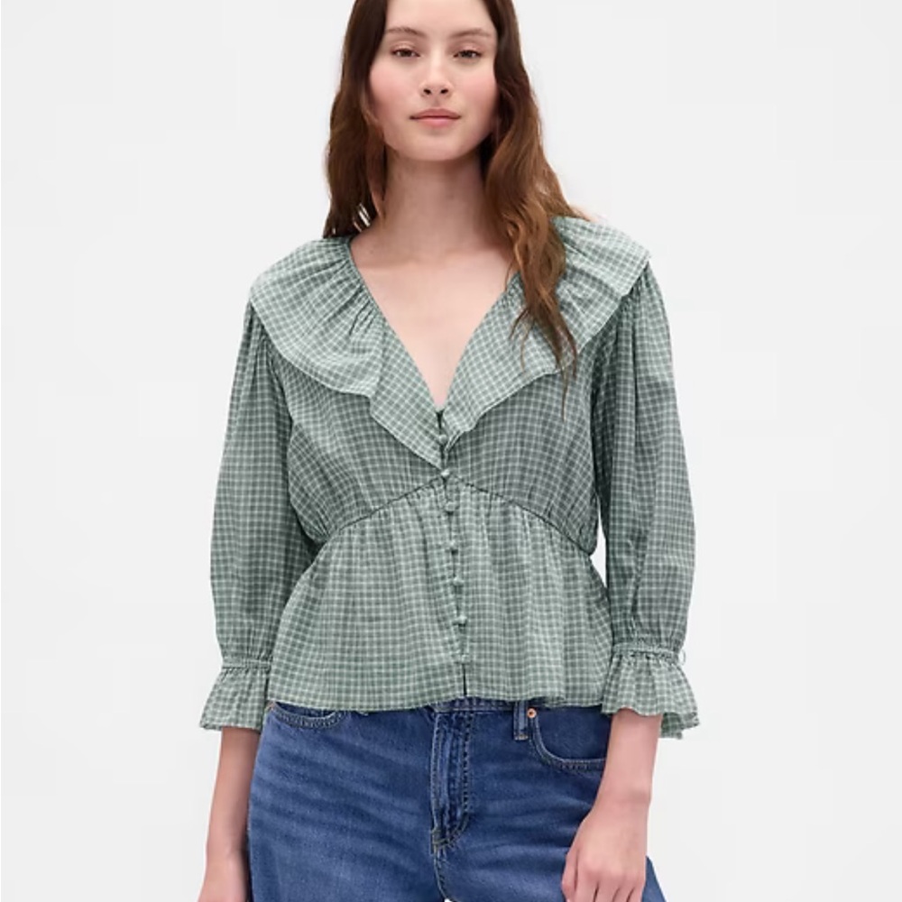 GAP Blue Plaid Blouse